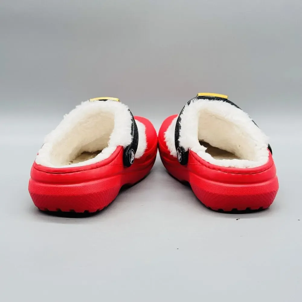 Crocs Shoes Girls 11 Red Glitter Fur Lined Clog Slip On Slippers Holiday Santa